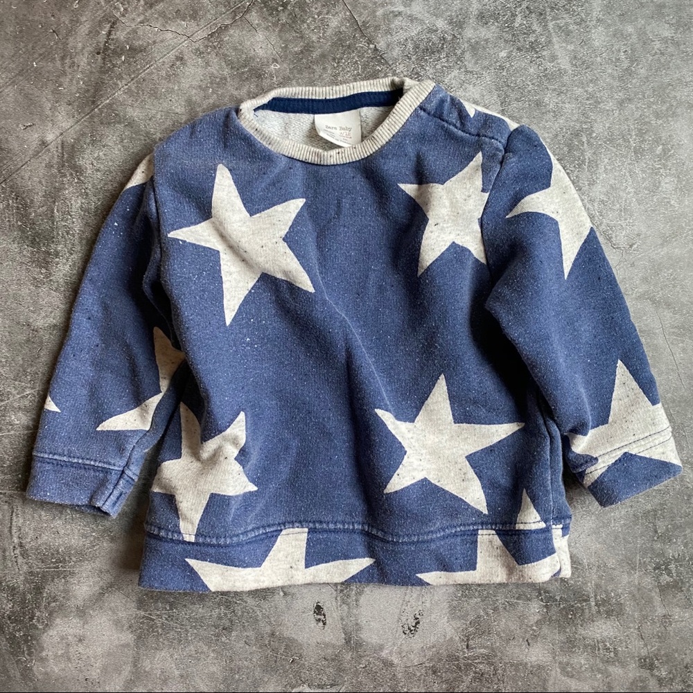 Zara Baby Blue Sweatshirt Stars Print 9-12